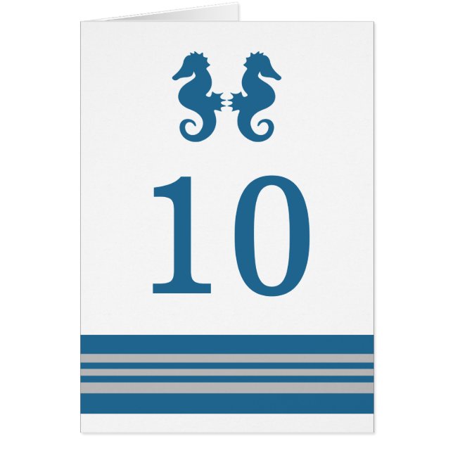 Blue Grey Nautical Seahorse Table Number Card (Front)