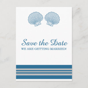 Blue Grey Nautical Seashells Save the Date Announcement Postcard