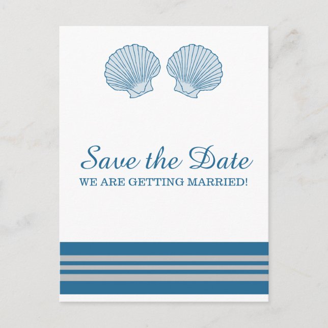 Blue Grey Nautical Seashells Save the Date Announcement Postcard (Front)