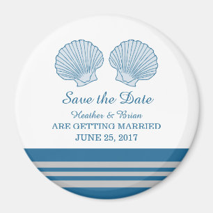 Blue Grey Nautical Seashells Save the Date Magnet