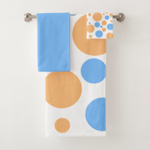 Blue Grey Orange Geometric Polka Dots Bath Towel Set