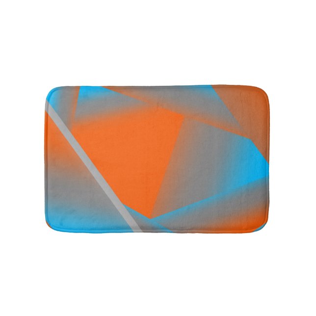 Blue Grey Orange Ombre Geometric Abstract Art Bath Mat (Front)