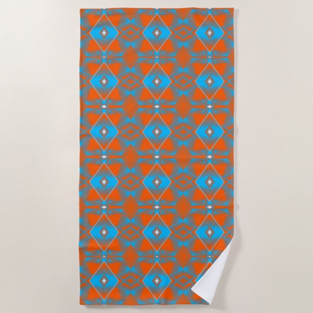 Blue Grey Orange Ombre Geometric Abstract Art Beach Towel (Front)