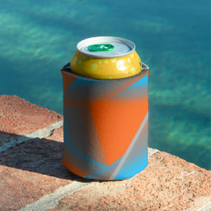Blue Grey Orange Ombre Geometric Abstract Art Can Cooler