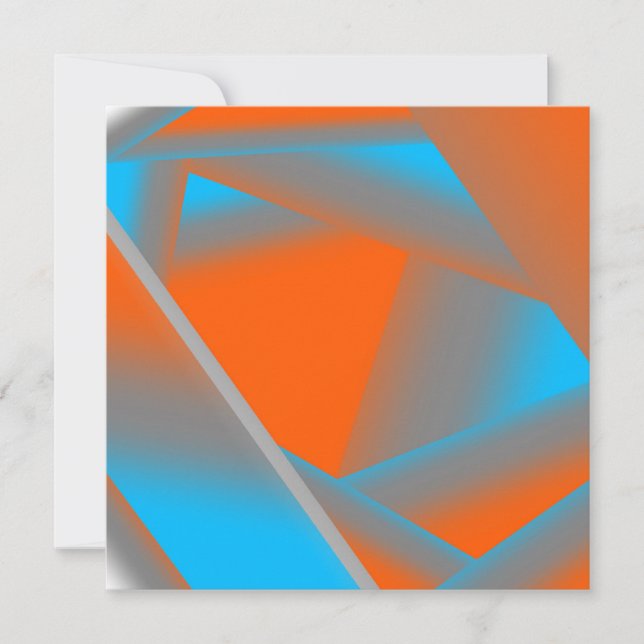 Blue Grey Orange Ombre Geometric Abstract Art Card (Front)