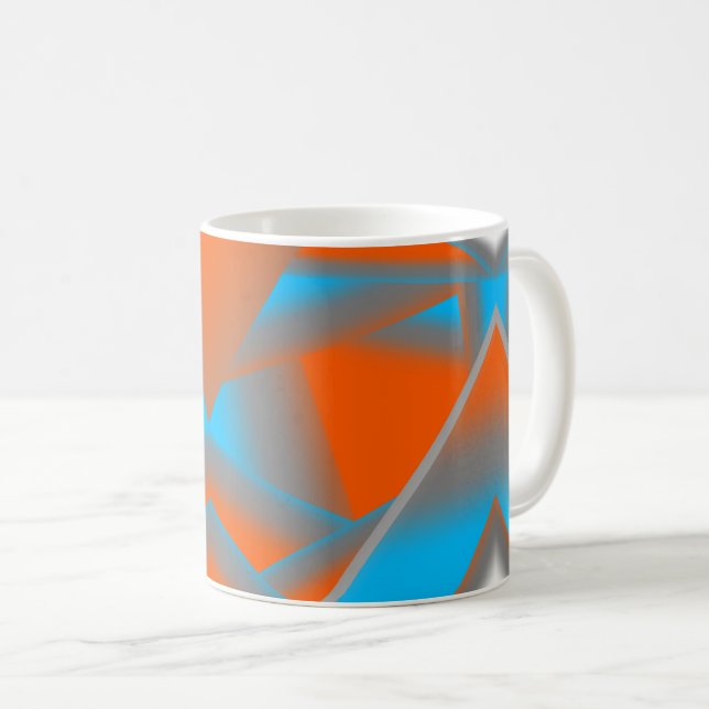 Blue Grey Orange Ombre Geometric Abstract Art Coffee Mug (Front Right)