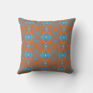 Blue Grey Orange Ombre Geometric Abstract Art Cushion