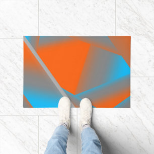 Blue Grey Orange Ombre Geometric Abstract Art Doormat