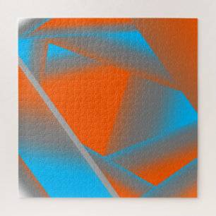 Blue Grey Orange Ombre Geometric Abstract Art Jigsaw Puzzle