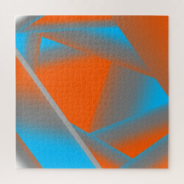 Blue Grey Orange Ombre Geometric Abstract Art Jigsaw Puzzle (Vertical)