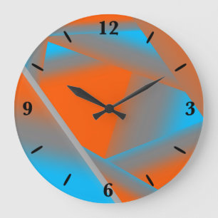 Blue Grey Orange Ombre Geometric Abstract Art Large Clock