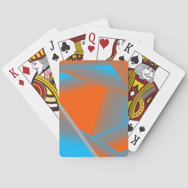 Blue Grey Orange Ombre Geometric Abstract Art Playing Cards (Back)
