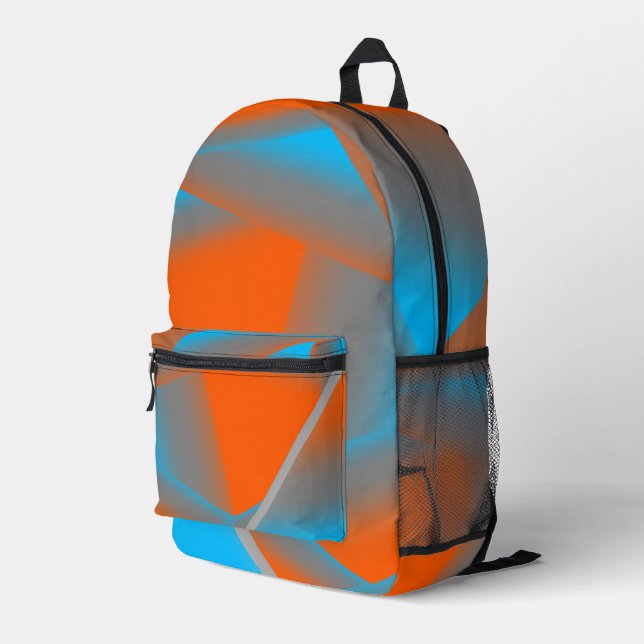 Blue Grey Orange Ombre Geometric Abstract Art Printed Backpack (Back Corner Right)