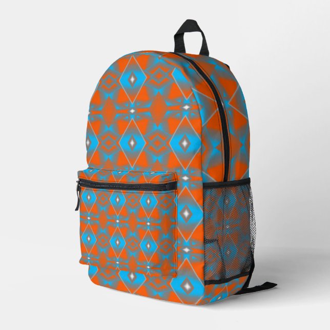 Blue Grey Orange Ombre Geometric Abstract Art Printed Backpack (Back Corner Right)