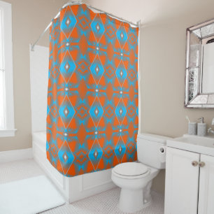 Blue Grey Orange Ombre Geometric Abstract Art Shower Curtain