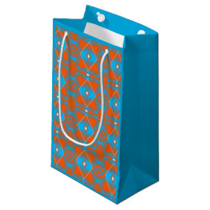 Blue Grey Orange Ombre Geometric Abstract Art Small Gift Bag