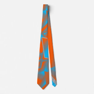 Blue Grey Orange Ombre Geometric Abstract Art Tie
