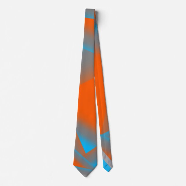 Blue Grey Orange Ombre Geometric Abstract Art Tie (Front)