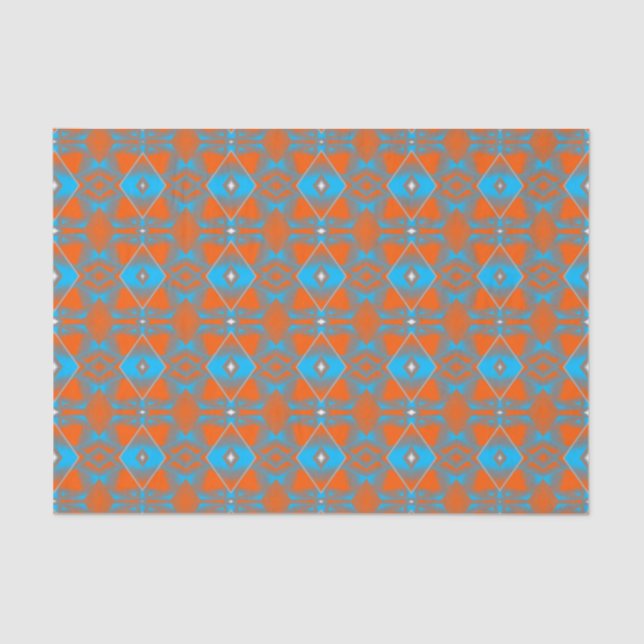 Blue Grey Orange Ombre Geometric Abstract Art Tissue Paper (Front)
