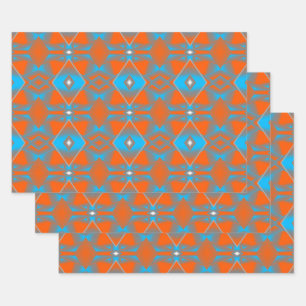 Blue Grey Orange Ombre Geometric Abstract Art Wrapping Paper Sheet