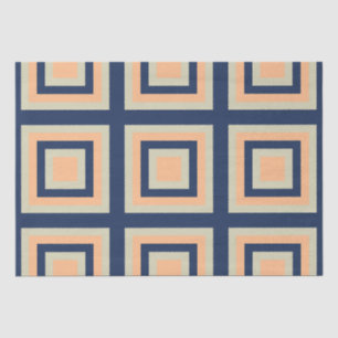 Blue Grey Orange Squares Geometric  Tissue Paper