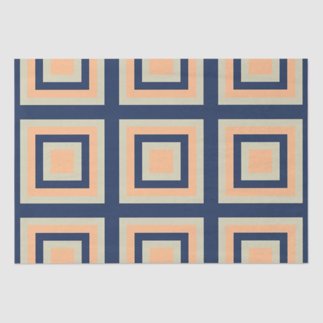 Blue Grey Orange Squares Geometric  Tissue Paper (Front)