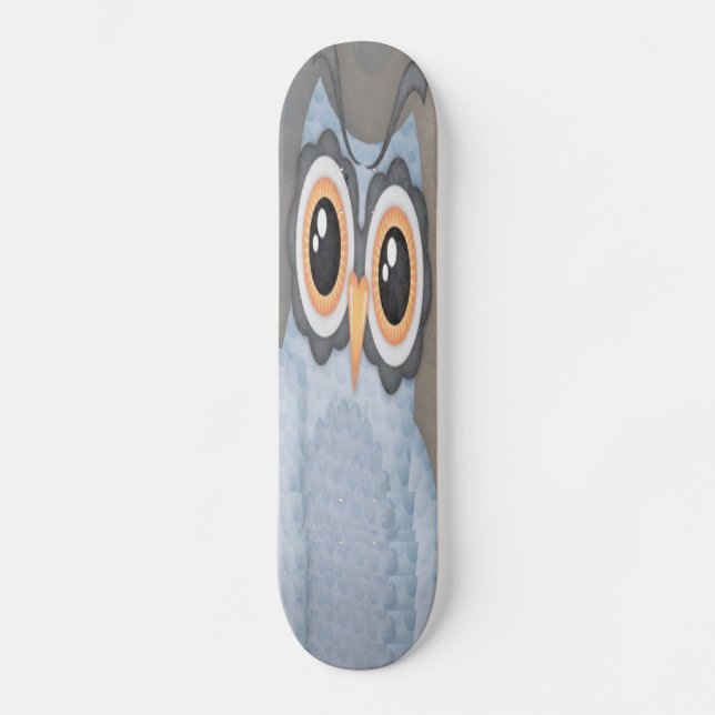 Blue Grey Owl Skateboard (Front)