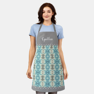 Blue, grey pattern of abstract fractal snowflakes apron