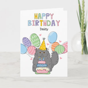 Blue Grey Persian Cat Longhair Birthday Party Card