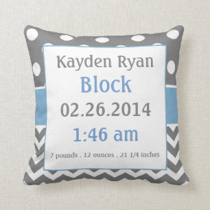 Blue Grey Personalised Baby Announcement Pillow