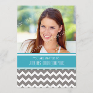 Blue Grey Photo 18th Birthday Party Invitations