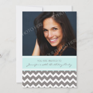Blue Grey Photo 40th Birthday Party Invitations