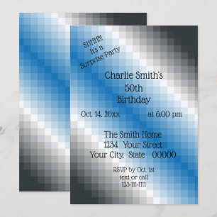 Blue Grey Pixel Party Invitation