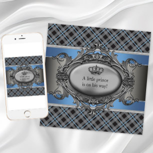 Blue Grey Plaid Baby Shower Invitation
