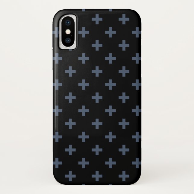 Blue-grey polka crosses on black Case-Mate iPhone case (Back)