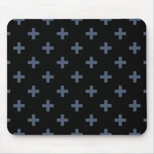 Blue-grey polka crosses on black mouse pad