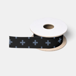 Blue-grey polka crosses on black satin ribbon
