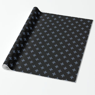 Blue-grey polka crosses on black wrapping paper