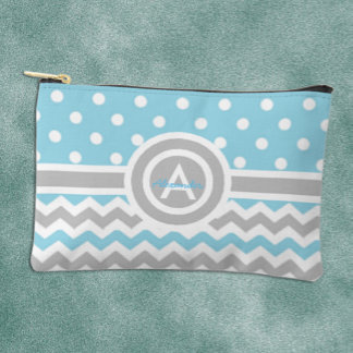 Blue Grey Polka Dot Chevron Accessory Pouch