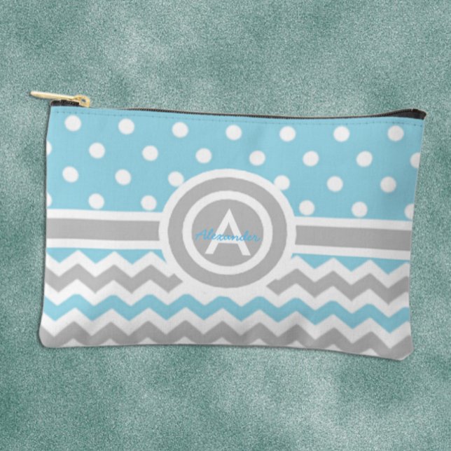 Blue Grey Polka Dot Chevron Accessory Pouch (Creator Uploaded)