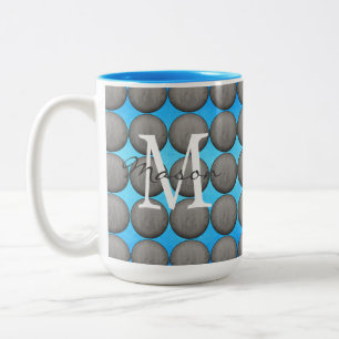 Blue & Grey Polka Dot Monogram Two-Tone Coffee Mug