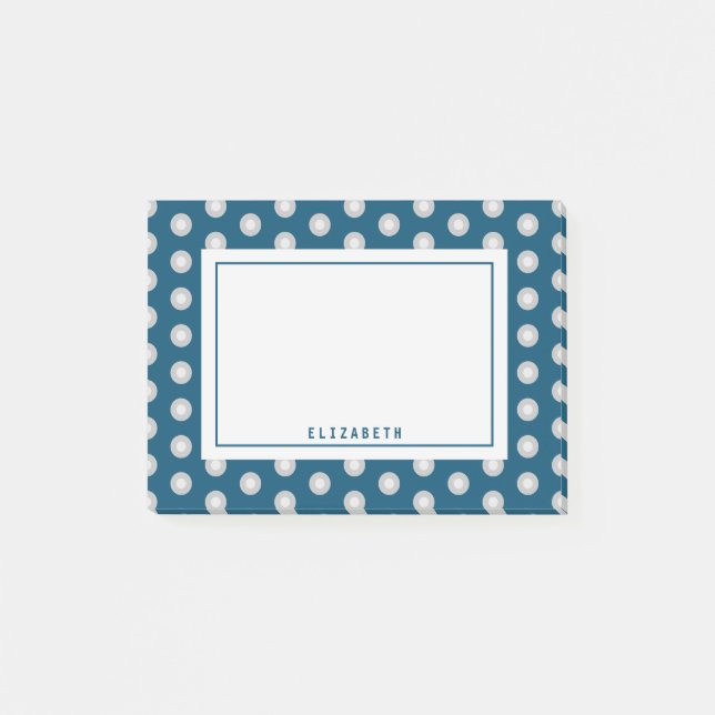 Blue Grey Polka Dot Name Template Post-it Notes (Front)