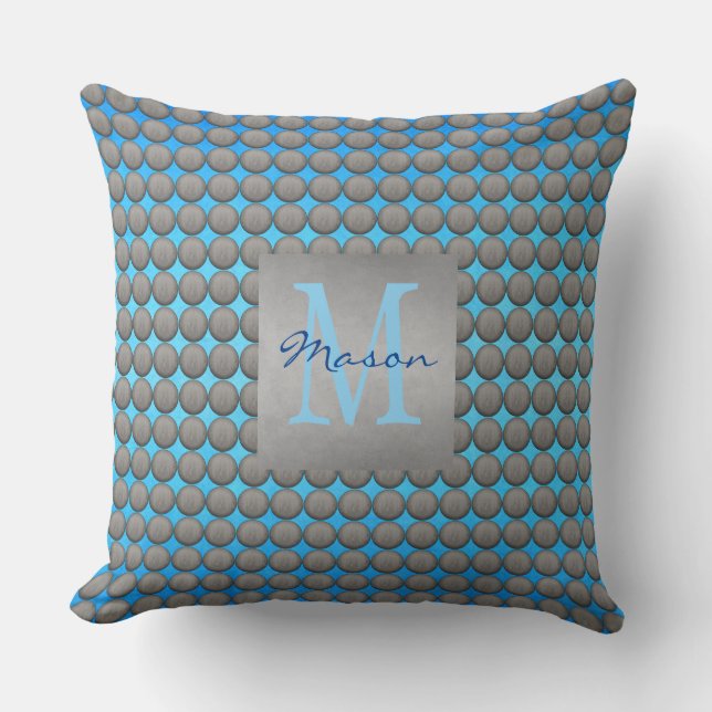 Blue & Grey Polka Dot Pattern Cushion (Front)