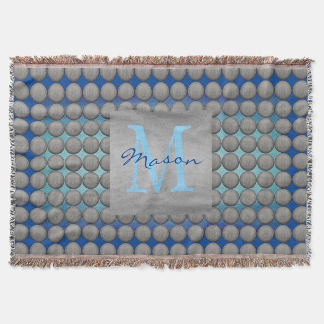 Blue & Grey Polka Dot Pattern Throw Blanket (Front)