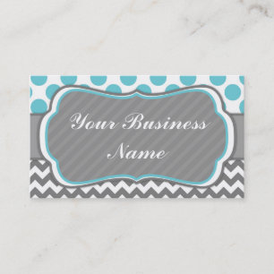Blue, Grey,  Polka Dots and Chevron Business Card