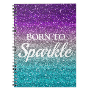 Blue, Grey & Purple Glitter Born to Sparkle Notebook