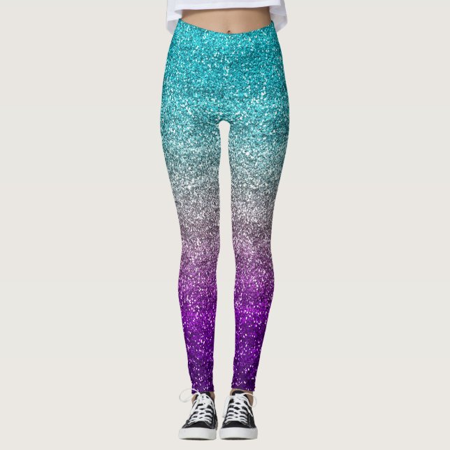 Blue, Grey & Purple Gradient Glitter Leggings (Front)