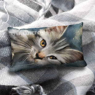 Blue Grey Purrfect Tabby Cat Pillow