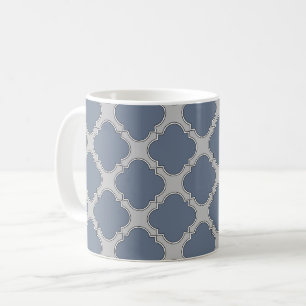 Blue-grey quatrefoil coffee mug