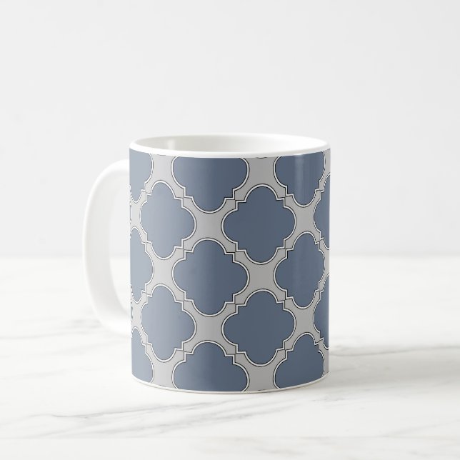 Blue-grey quatrefoil coffee mug (Front Left)